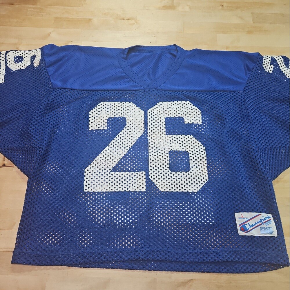 Vintage Champion Size Large Practice Crop Top Jersey #26 Blue